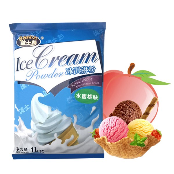 Pfirsich-Eispulver, 1-kg-Beutel, Softeis, Großhandel mit Eissorten in verschiedenen Geschmacksrichtungen