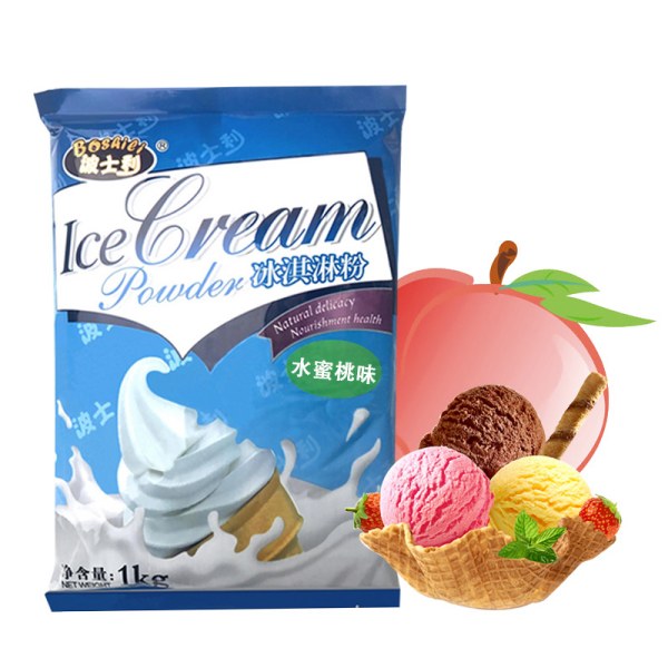 ម្សៅការ៉េម Peach 1 Kg Bag Soft Ice Cream លក់ដុំ ការ៉េម ច្រើនរសជាតិ